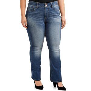 Women’s Plus Size Double Button Bootcut Mid-Rise Jeans, Medium Wash, 14W